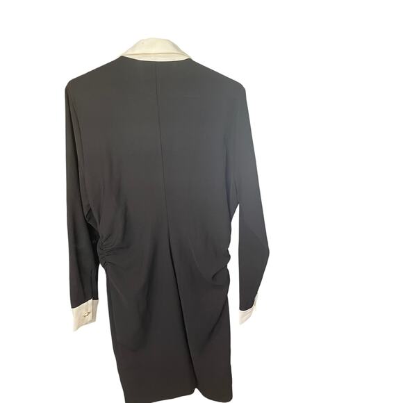 ZARA Black White Ruched Long Sleeve Dress – Gold Buttons – Size L – NWT - Picture 4 of 10